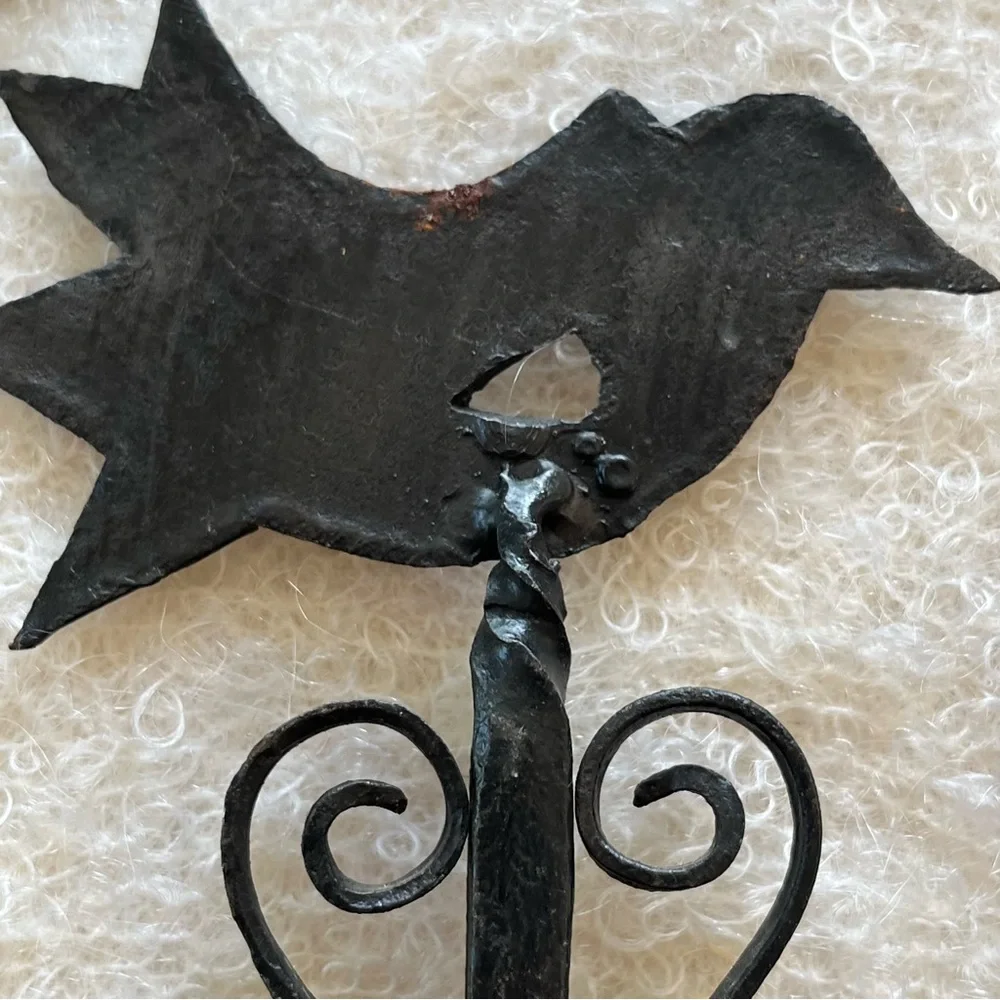Vintage ?Antique Forged Iron Rack Hand Wrought Primitive Hanging Hooks w Birds